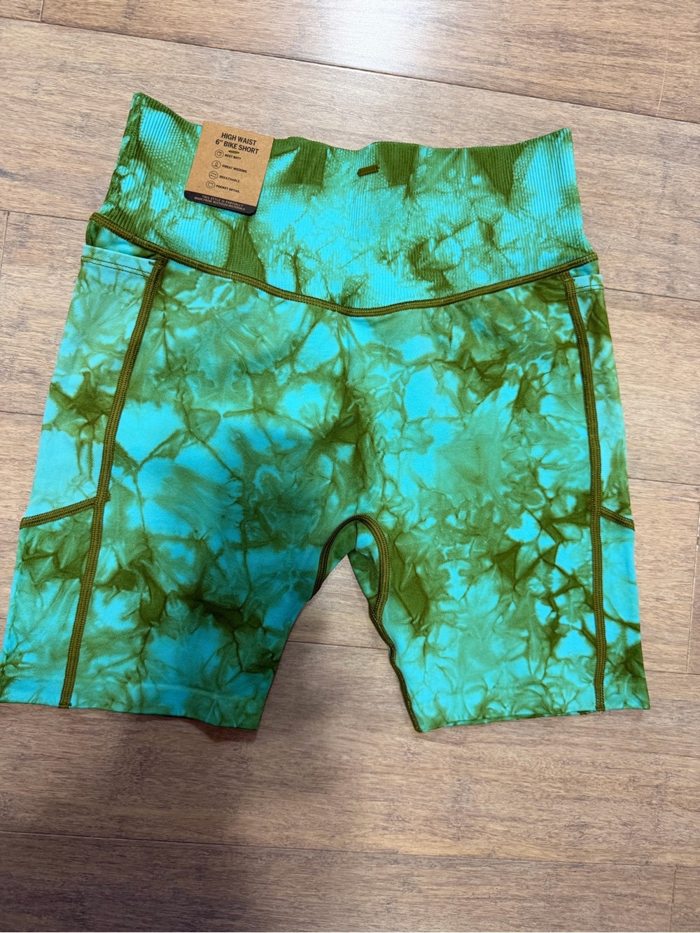 PINK Victoria's Secret Teal and Olive Tie-Dye Active Bike Shorts